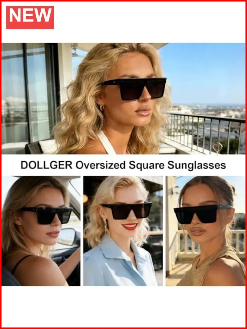 Oversized Square Sunglasses for Women Men Fashion Flat Top Big Frame UV400